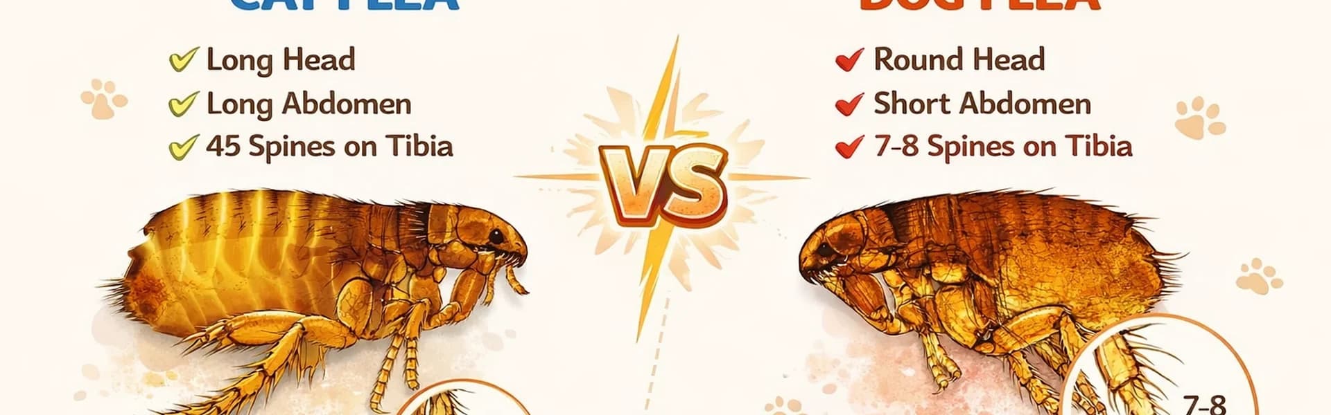 Close-up comparison of common UK flea species including cat flea and dog flea